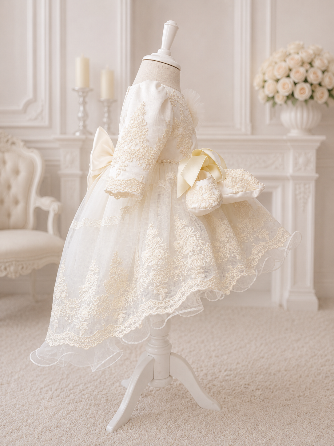 Rochiță elegantă pentru fetiță cu broderie și dantelă