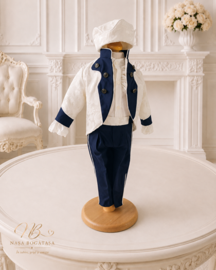 Costum de botez băiețel ivoire și bleumarin Étienne