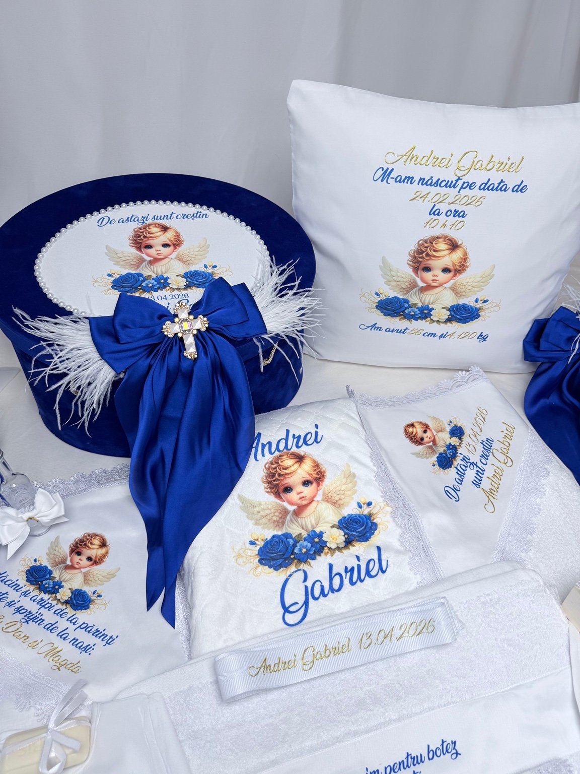 Har Albastru – set botez albastru cu cruce personalizat - imagine 5