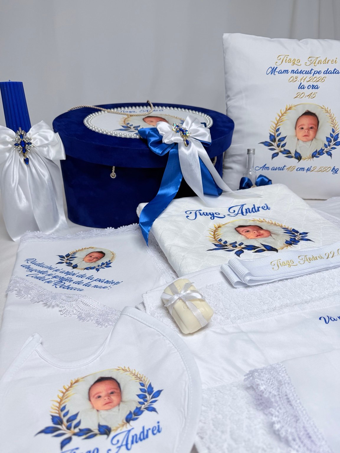 Portret de Gală – set botez albastru cu poză personalizat - imagine 5