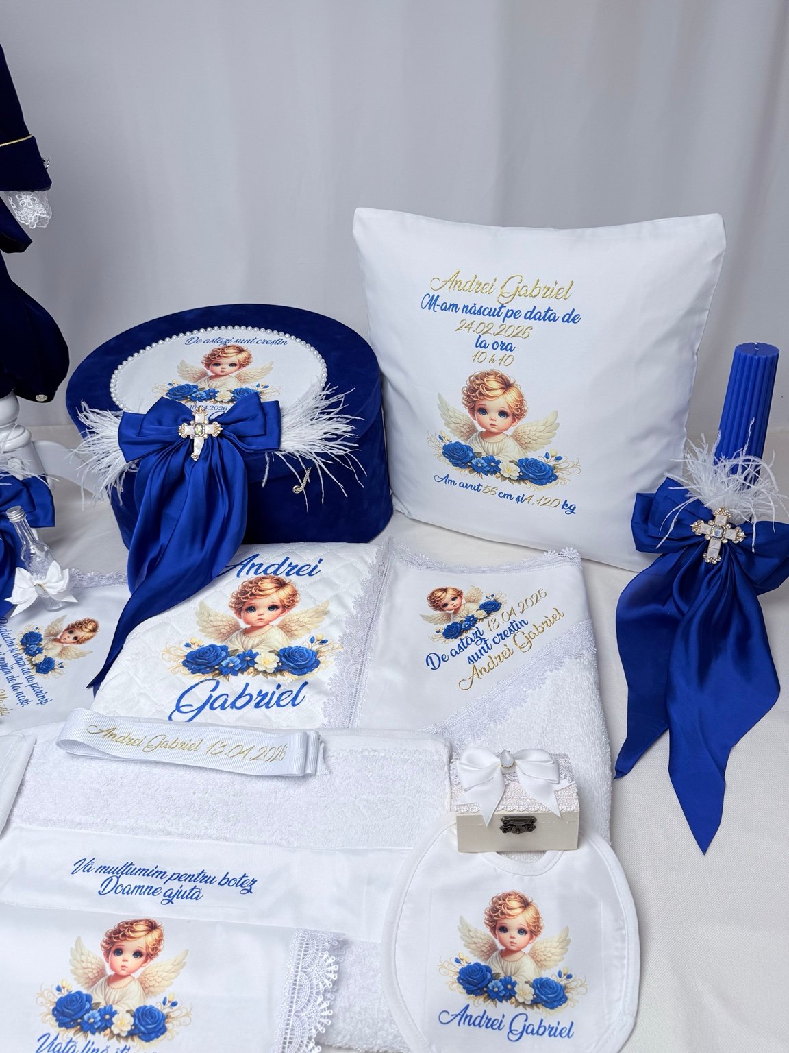 Har Albastru – set botez albastru cu cruce personalizat - imagine 2