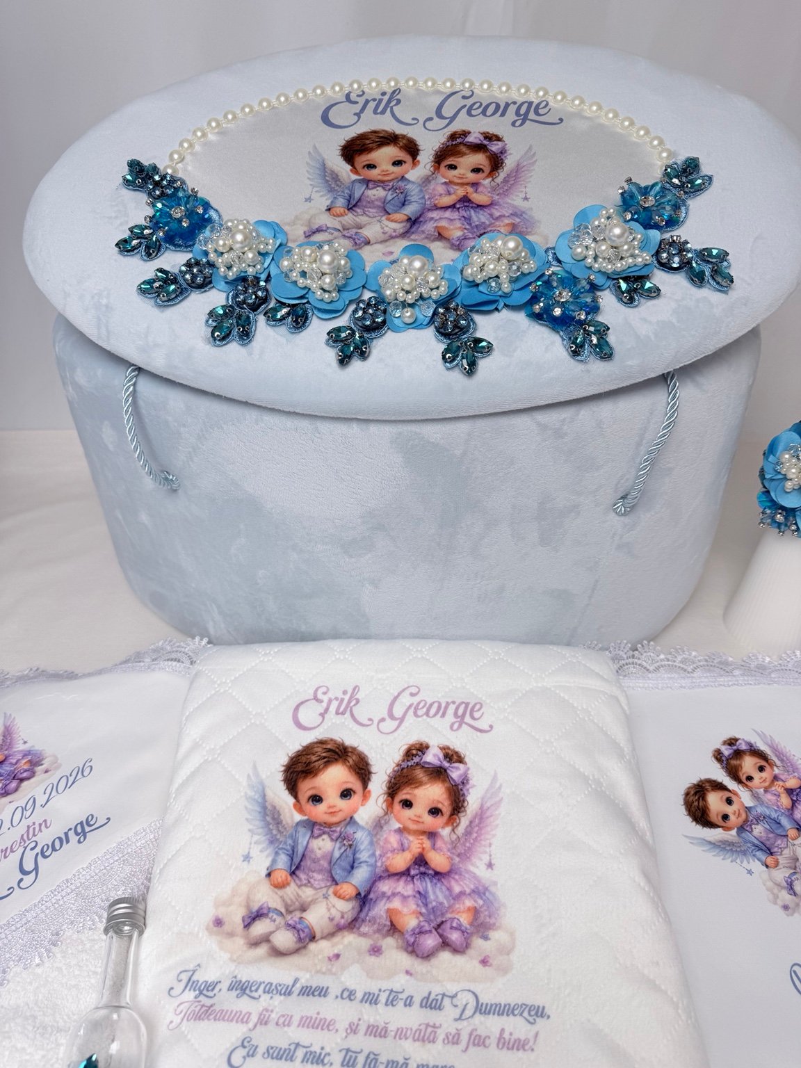 Flori de Azur – trusou botez bleu și turcoaz personalizat - imagine 5